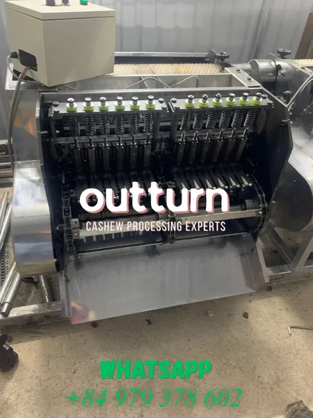 OUTTURN 12-head rotary cashew nut cutting machine with twelve cutting stations arranged around a turret