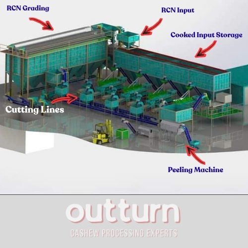 high capacity cashew cutting line